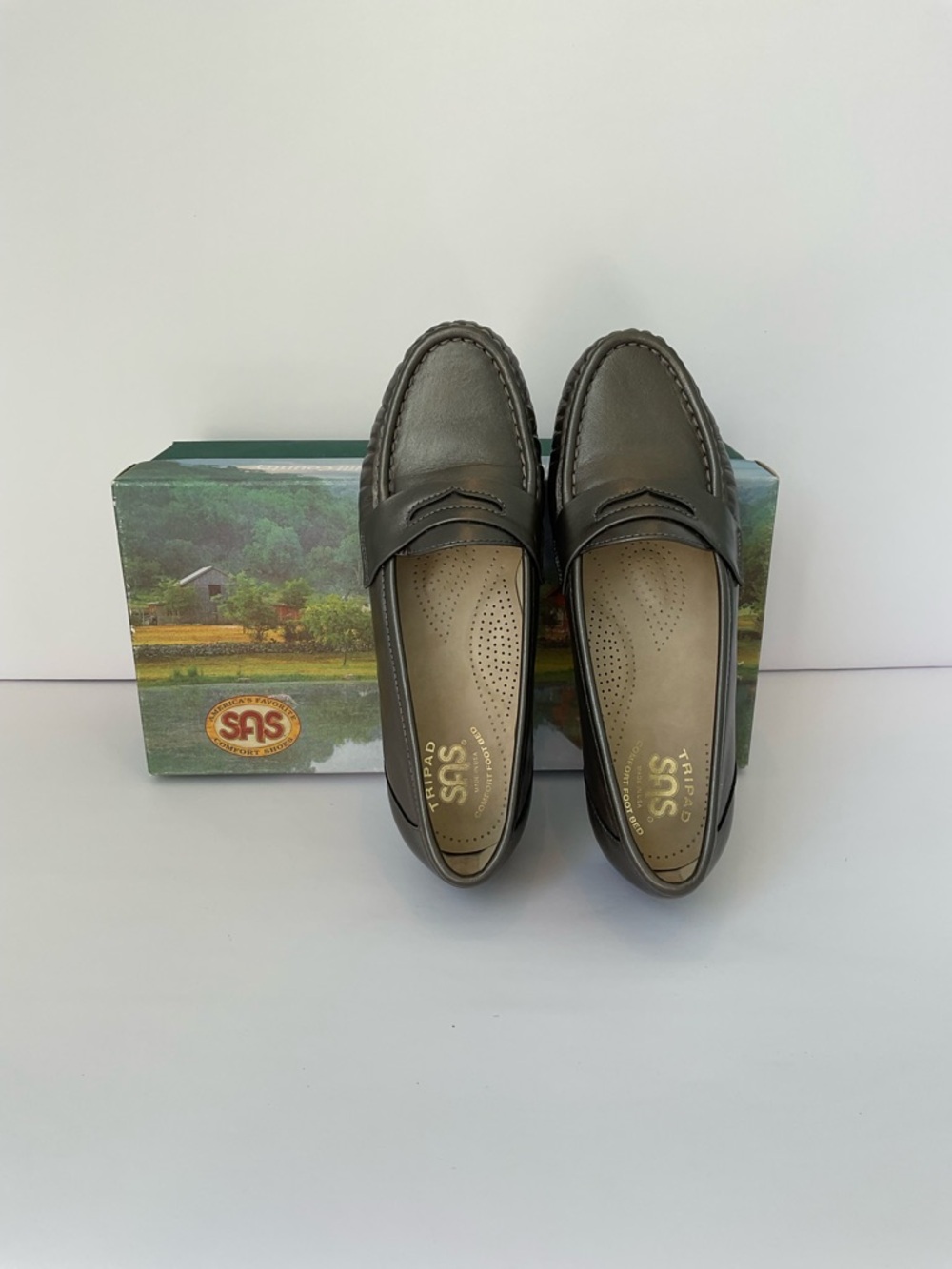 SAS Wink New Pewter Leather Penny Loafers